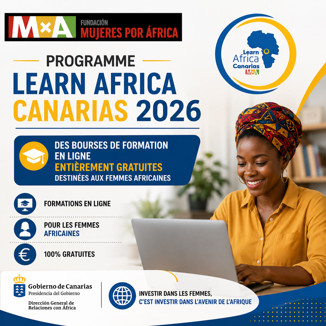 برنامج منح Learn Africa Canarias 2026 للتدريب عبر الإنترنت للنساء الإفريقيات.